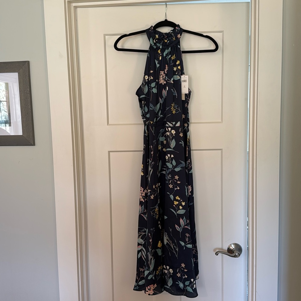 Satin navy floral dress from banana republic